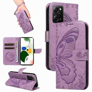 For Xiaomi Poco X5 Pro 5G Swallowtail Butterfly Embossed Leather Phone Case(Purple)