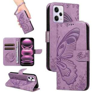 For Xiaomi Redmi Note 12 Pro 5G Global Swallowtail Butterfly Embossed Leather Phone Case(Purple)