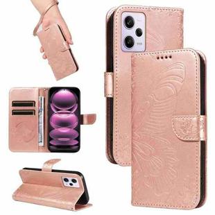 For Xiaomi Redmi Note 12 Pro 5G Global Swallowtail Butterfly Embossed Leather Phone Case(Rose Gold)