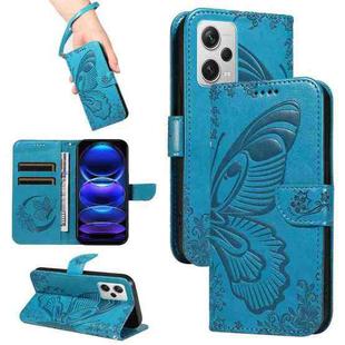 For Xiaomi Redmi Note 12 Pro+ Global Swallowtail Butterfly Embossed Leather Phone Case(Blue)