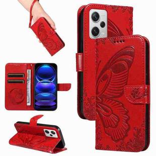 For Xiaomi Redmi Note 12 Pro+ Global Swallowtail Butterfly Embossed Leather Phone Case(Red)