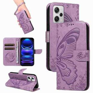 For Xiaomi Redmi Note 12 Pro+ Global Swallowtail Butterfly Embossed Leather Phone Case(Purple)