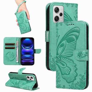 For Xiaomi Redmi Note 12 Pro+ Global Swallowtail Butterfly Embossed Leather Phone Case(Green)