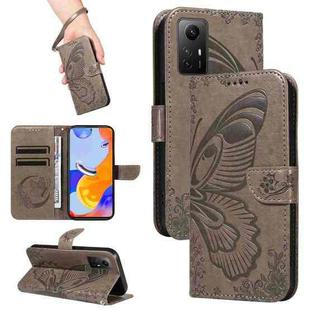 For Xiaomi Redmi Note 12S 4G / 11 / 11S Swallowtail Butterfly Embossed Leather Phone Case(Grey)