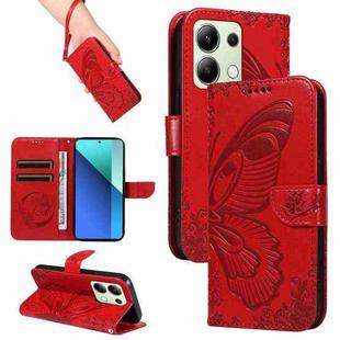 For Xiaomi Redmi Note 13 4G Swallowtail Butterfly Embossed Leather Phone Case(Red)