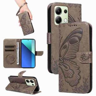 For Xiaomi Redmi Note 13 4G Swallowtail Butterfly Embossed Leather Phone Case(Grey)