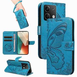 For Xiaomi Redmi Note 13 5G Swallowtail Butterfly Embossed Leather Phone Case(Blue)