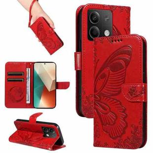 For Xiaomi Redmi Note 13 5G Swallowtail Butterfly Embossed Leather Phone Case(Red)