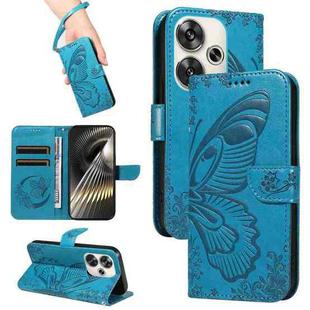 For Xiaomi Poco F6 Swallowtail Butterfly Embossed Leather Phone Case(Blue)