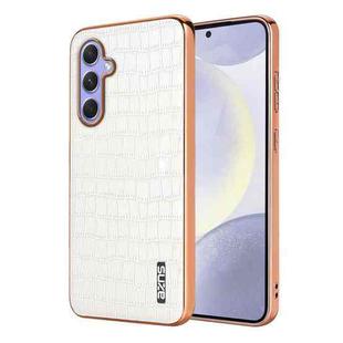 For Samsung Galaxy A34 AZNS Electroplated Frame Crocodile Texture Full Coverage Phone Case(White)