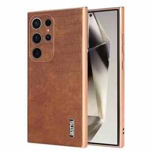 For Samsung Galaxy S23 Ultra 5G AZNS Electroplated Frame Crocodile Texture Full Coverage Phone Case(Brown)