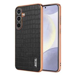 For Samsung Galaxy S24 5G AZNS Electroplated Frame Crocodile Texture Full Coverage Phone Case(Black)