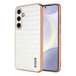 For Samsung Galaxy S24 5G AZNS Electroplated Frame Crocodile Texture Full Coverage Phone Case(White)