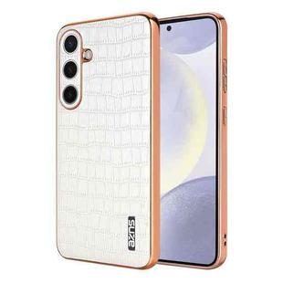 For Samsung Galaxy S24+ 5G AZNS Electroplated Frame Crocodile Texture Full Coverage Phone Case(White)