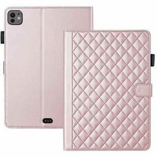 For iPad Pro 13 2024 Rhombus Lattice Leather Smart Tablet Case(Rose Gold)