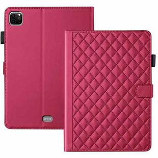 For iPad Pro 12.9 2022 / 2021 / 2020 Rhombus Lattice Leather Smart Tablet Case(Red)