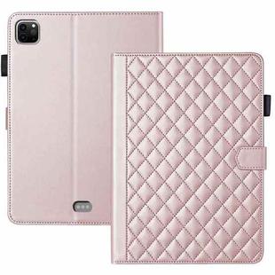 For iPad Pro 12.9 2022 / 2021 / 2020 Rhombus Lattice Leather Smart Tablet Case(Rose Gold)