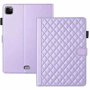 For iPad Pro 12.9 2022 / 2021 / 2020 Rhombus Lattice Leather Smart Tablet Case(Purple)