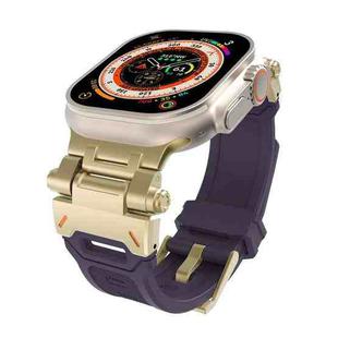 For Apple Watch SE 2023 44mm Stainless Steel Connector TPU Watch Band(Gold Purple)