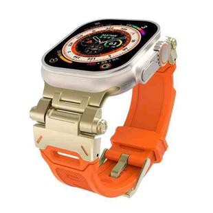 For Apple Watch Series 9 45mm Stainless Steel Connector TPU Watch Band(Gold Orange)