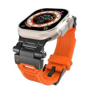 For Apple Watch Ultra 49mm Stainless Steel Connector TPU Watch Band(Black Orange)