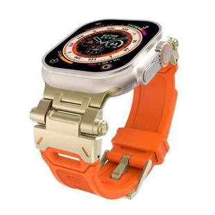 For Apple Watch SE 2022 44mm Stainless Steel Connector TPU Watch Band(Gold Orange)