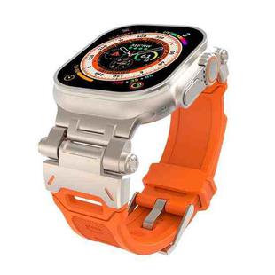 For Apple Watch SE 2022 44mm Stainless Steel Connector TPU Watch Band(Titanium Orange)