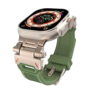 For Apple Watch SE 44mm Stainless Steel Connector TPU Watch Band(Titanium Green)