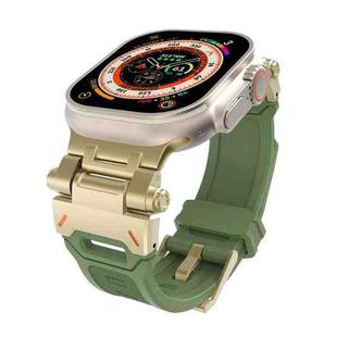 For Apple Watch Series 3 42mm Stainless Steel Connector TPU Watch Band(Gold Green)