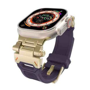 For Apple Watch Series 3 42mm Stainless Steel Connector TPU Watch Band(Gold Purple)