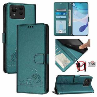 For Asus Zenfone 11 Ultra Cat Rat Embossed Pattern RFID Leather Phone Case with Lanyard(Peacock Green)