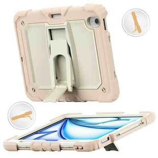 For iPad Air 11 2024 Silicone Hydric PC Tablet Case with Shoulder Strap & Holder(Rose Gold)