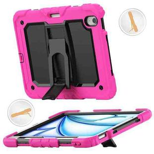 For iPad Air 11 2024 Silicone Hydric PC Tablet Case with Shoulder Strap & Holder(Rose Red)