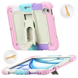 For iPad Air 11 2024 Silicone Hydric PC Tablet Case with Shoulder Strap & Holder(Camouflage Pink)