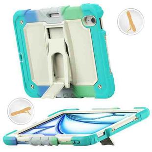 For iPad Air 11 2024 Silicone Hydric PC Tablet Case with Shoulder Strap & Holder(Camouflage Light Blue)