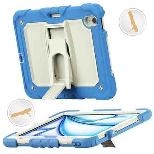 For iPad Air 11 2024 Silicone Hydric PC Tablet Case with Shoulder Strap & Holder(Cyan-blue)