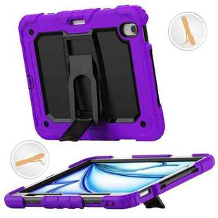 For iPad Air 11 2024 Silicone Hydric PC Tablet Case with Shoulder Strap & Holder(Purple)