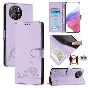For Blackview Shark 8 Cat Rat Embossed Pattern RFID Leather Phone Case with Lanyard(Purple)