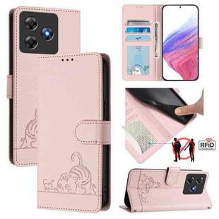 For Blackview Wave 8C Cat Rat Embossed Pattern RFID Leather Phone Case with Lanyard(Pink)