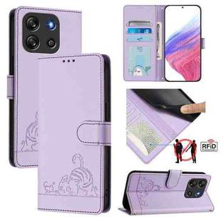 For Blackview Oscal Flat 1C Cat Rat Embossed Pattern RFID Leather Phone Case with Lanyard(Purple)