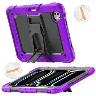 For iPad Pro 11 2024 Silicone Hydric PC Tablet Case with Shoulder Strap & Holder(Purple)