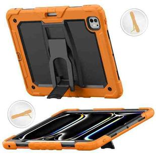 For iPad Pro 13 2024 Silicone Hydric PC Tablet Case with Shoulder Strap & Holder(Orange)