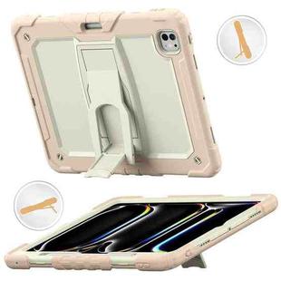 For iPad Pro 13 2024 Silicone Hydric PC Tablet Case with Shoulder Strap & Holder(Beige Rose Gold)