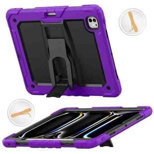 For iPad Pro 13 2024 Silicone Hydric PC Tablet Case with Shoulder Strap & Holder(Purple)