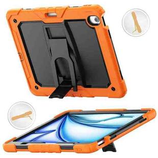 For iPad Air 13 2024 Silicone Hydric PC Tablet Case with Shoulder Strap & Holder(Orange)