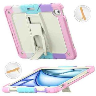 For iPad Air 13 2024 Silicone Hydric PC Tablet Case with Shoulder Strap & Holder(Camouflage Pink)