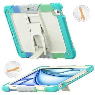 For iPad Air 13 2024 Silicone Hydric PC Tablet Case with Shoulder Strap & Holder(Camouflage Light Blue)