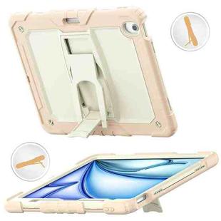 For iPad Air 13 2024 Silicone Hydric PC Tablet Case with Shoulder Strap & Holder(Beige Rose Gold)