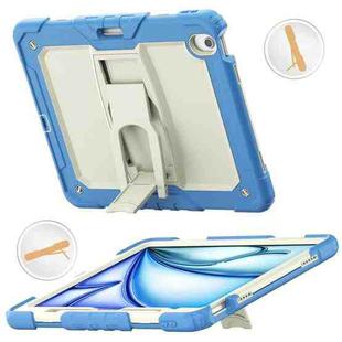 For iPad Air 13 2024 Silicone Hydric PC Tablet Case with Shoulder Strap & Holder(Beige Cyan-blue)