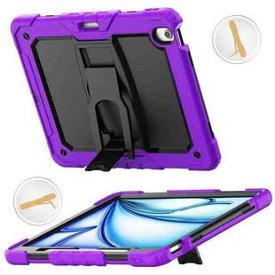 For iPad Air 13 2024 Silicone Hydric PC Tablet Case with Shoulder Strap & Holder(Purple)